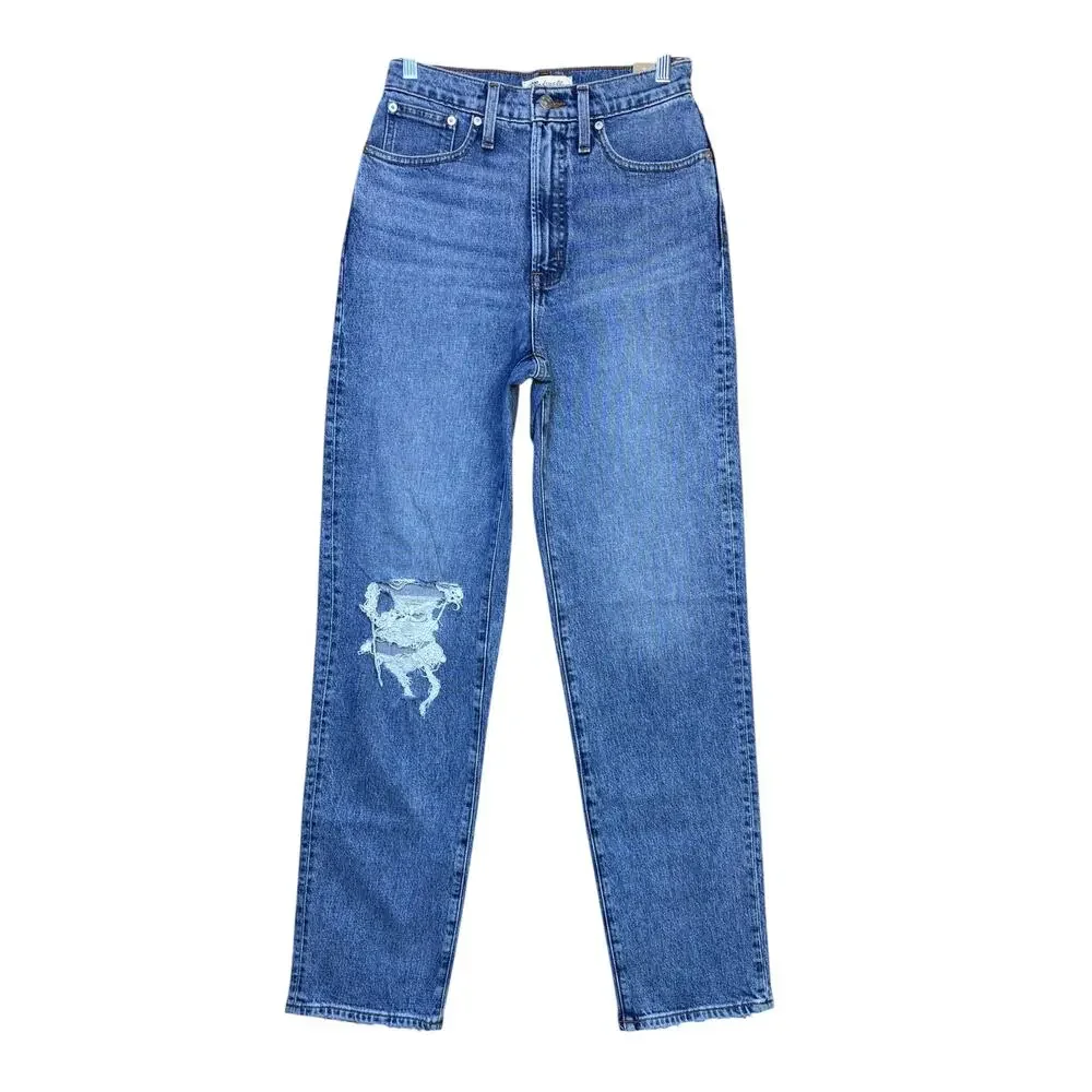 Madewell The Tall Perfect Vintage Straight Jean Sz 26T Kingsbury Wash Knee-Rip